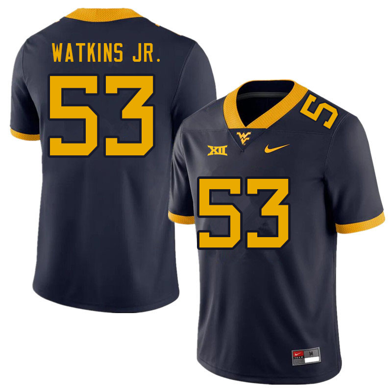 Men #53 Eddie Watkins Jr. West Virginia Mountaineers College Football Jerseys Sale-Navy - Click Image to Close